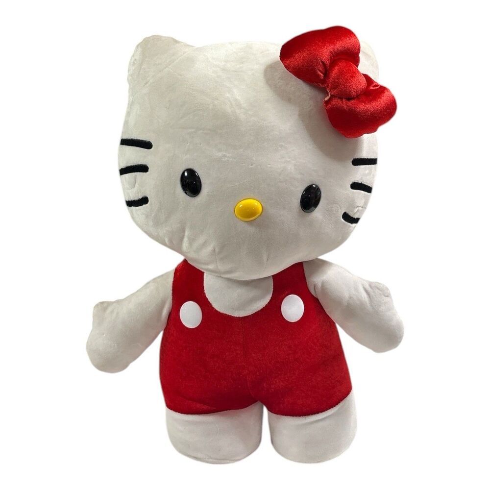 Hello Kitty Plush Greeter 20.5” Red Overalls & Bow Stuffed Animal